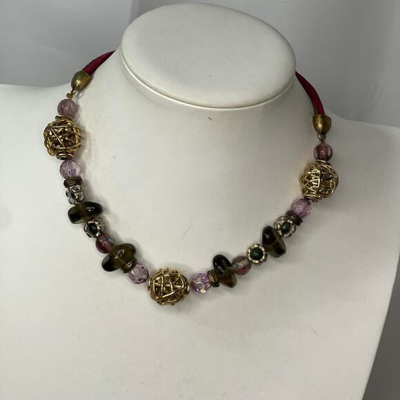 Chico's beaded necklace signed costume jewelry neutral natural romantic - Picture 4 of 13